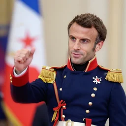 macro photo of emmanuel macron dressed as napoleon, tilt shift, photography, telephoto lens, canon, nikon, focus