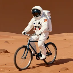 portrait of an astronaut riding a bicycle on the mars!! symmetry, retro 8 0 s, colourful, realistic illustration, art by peter elson,