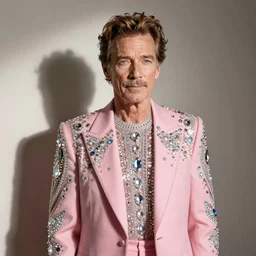 Willam Dafoe in a pink suit, diamonds, sequins