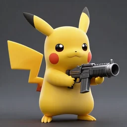 Photorealistic pikachu holding a minigun