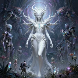 muted vaporwave ombre matte painting beautiful sinister polynesian alabaster female skullpunk spirit guardian, sleek iridescent enchanted intergalactic mecha garden, man machine chimeric beholder polyphemous, power crystals trigger powerful psychotropic frequencies singularity, artgerm, wlop, james jean, andrei riabovitchev, marc simonetti, yoshitaka amano, artstation, cgsociety