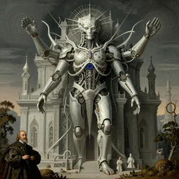 the temple of the cybernetic ai god, art by pieter bruegel the elder and zdzisław beksinski, intricate details, trending on artstationhq and wikiart