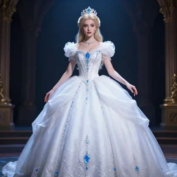 emilio koyama in bcs as a princess with white dress and blue accents on the dress, magestic, beautiful, dramatic lighting, 4 k,