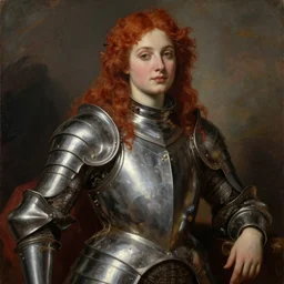 sultry young redhead woman wearing armour, seductive pose, portrait, oil painting by titian, hard focus, hyperrealistic