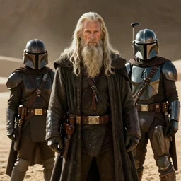 gandalf and the mandalorian visiting tatooine, dramatic lighting, highly detailed, digital art,
