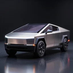 a 2 8 mm closeup photo of a tesla cybertruck in a photo studio with a reflective floor, hyper detailed, smooth, high contrast, volumetric lighting, octane, roger dean, cinematic