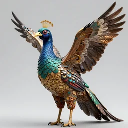a high resolution realistic photo portrait of a birdlike sculpture creature made of birds merged, creature wrinkles pheasant, feathers exotic morphing hoopoe, morphing wings king vulture head, global illumination, refraction, displacement map, bump map, normal map