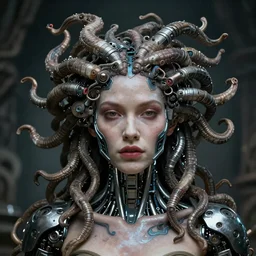 portrait of gorgon medusa with cybernetic implants, highly detailed, cinematic quality, 8k
