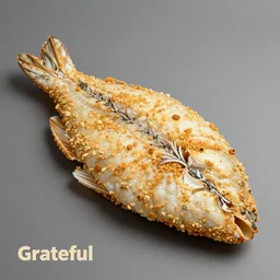 grateful breaded halibut, album cover, 80s cgi