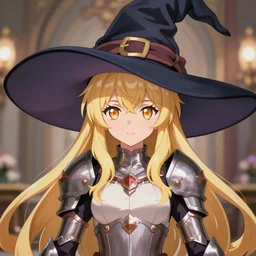 magical bombshell cute anime elf girl huge witch hat long blonde hair, warrior armor. symmetrical face. symmetrical detailed defined eyes. beautiful lineart. bokeh pixiv # 1 ranking depth focus, chromatic aberration, noise, soft lighting, srgb, 4 k, cinematic rembrant kuvshinov ross tran craig mullins leyendecker wlop guweiz