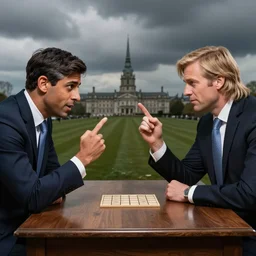 rishi sunak and liz truss playing rock paper scissors ,