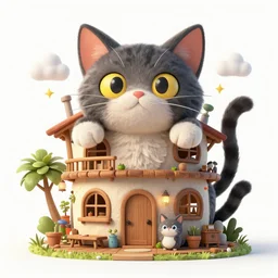 crazy cat house, extremely detailed, sharp focus, wide view, full body shot, smooth, digital illustration, by james jean, by rossdraws, frank franzzeta, sakimichan