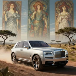 a concept suv designed by rolls royce and zaha hadid, driving through madagascar, artgerm and greg rutkowski and alphonse mucha, an epic fantasy, volumetric light, detailed, establishing shot, an epic fantasy, trending on art station, octane render, midsommar