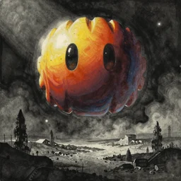 ink wash painting of space invaders game, artgerm, artstation