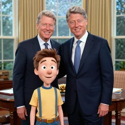 Bill Clinton with Jimmy's Mom from Jimmy Neutron stand together in the oval office, Realistic, Hyperrealistic, 4k Resolution, 8k Resolution, HD Quality, Detailed, Very Detailed, Hyperdetailed, Highly Detailed, Studio Quality Lighting