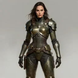 fully body fashion model fantasy Gal Gadot wearing military armor long dark hair beautiful bone structure symmetrical facial features intricate elegant digital painting concept art smooth sharp focus illustration from Metal Gear by Ruan Jia and Mandy Jurgens by Artgerm by William-Adolphe Bouguerea