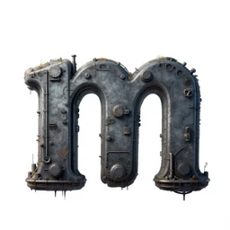 font letter : m, post - apocalyptic industrial typography style, 2 d art