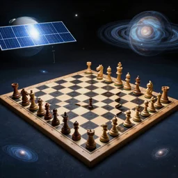 a solar system layout like a chessboard, highly detailed digital art but as photography, marvel cinematic, 4 k, studio lighting, wide angle shot, panoramic