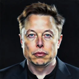 elon musk's face against a space background, painting