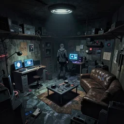 a hd concept art of a ( ( ( ( ( ( ( ( cyberpunk ) ) ) ) ) ) ) ) cramped low - ceiling studio apartment interior!!!!!! by josan gonzalez, a screenshot from the beautiful tech ( ( noir ) ) science fiction anime film about the lonely detective, from the anime film ergo proxy