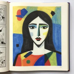 portrait of tiktok girl by kazimir malevitch + moebius comics, complimentary harmonic colors, book scan