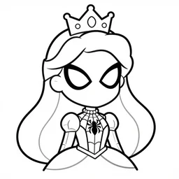 figure princess spiderman, crown, tiara, in the coloring book style, black and white, cartoon, disney style, frozen style, marvel style