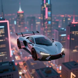 digital art of a futuristic neon city sharp photorealistic octane render, bokeh in the background only, a in focus sharp flying car hover in the foreground