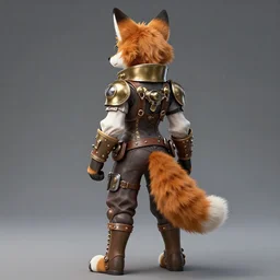 the full body of anthropomorphic lynx fursona from behind wearing a steampunk suit, anime, manga