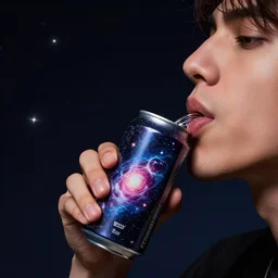 a person drinking universe out of aluminium can, dramatic lighting, trending on artstation