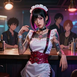 portrait of a cyberpunk tattooed barmaid, behance hd by jesper ejsing, by rhads, makoto shinkai and lois van baarle, ilya kuvshinov, rossdraws global illumination