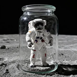 an astronaut trapped inside a jar on the moon
