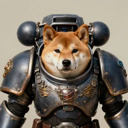 wearing warhammer 4 0 0 0 0 emperor armor realistic anthropomorphic shiba inu scifi cyberpunk, visible face closeup portrait art by donato giancola and greg rutkowski, vintage retro scifi, realistic face, digital art, trending on artstation, symmetry
