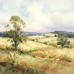 a watercolor of a distinguished sordid soremi landscape on a warm summer's day