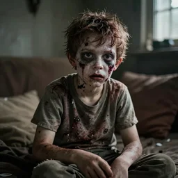 a beautiful photo zombie kid, hyper realistic, natural light, concept art, by greg rutkowski, cozy atmospheric and cinematic lighting