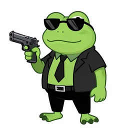 a frog mafia boss holding gun.