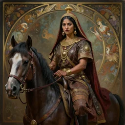 portrait painting of a nepali female warrior and riding a horse, ultra realistic, concept art, intricate details, eerie, highly detailed, photorealistic, octane render, 8 k, unreal engine. art by artgerm and greg rutkowski and alphonse mucha