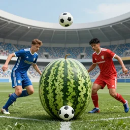 an Award winning 4K photo of Politicians playing football with a watermelon.