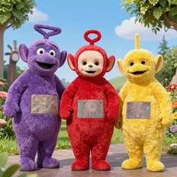 “a photo of yo gabba gabba characters hanging out with teletubbies and muppets. Award winning, amazing lighting, 4K, hilarious.”
