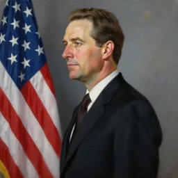 official side portrait of united states president paul giamatti, in a black suit, 1 8 8 8, a character portrait by cassius marcellus coolidge, reddit contest winner, oil on canvas, detailed painting, creative commons attribution