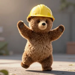 dancing bear wearing a hardhat lit by sunlight, comical, hyperrealist octane lighting, trending on artstationhq and cgsociety