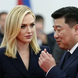 close up shot of alison brie engaging peace talks with kim jong un at the slough corn exchange. photography, photographic