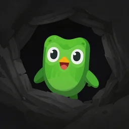 The Duolingo bird hiding in the shadows, waiting to strike, dark, threatening, gloomy, by Ralph Horsley