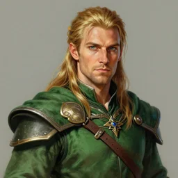 portrait of a half elven ranger, dungeons and dragons, full color, vivid, realistic illustration, upper body close up, dressed in green