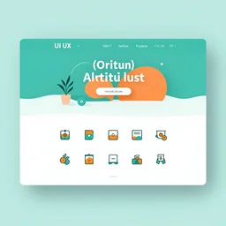 modern UI/UX icons for an artistic website, teal and orange colour palette, layout design, template sheet