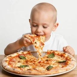 2 7 years old bald italian riccardo tinchelli eating gigantic pizza