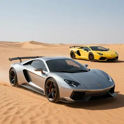 concept car by porsche and lamborghini, scene in desert, digital art, ultra realistic, ultra detailed, art by greg rutkowski