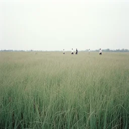 long grass field with figure film still 1 9 9 2, overexposed muted colors