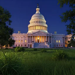 A beautiful hyper realistic detailed matte painting of the Capitolium in the midnight::vibrant landscape::a lot of grass and bushes and trees::by John Howe and Andreas Rocha and Martin Johnson Heade and Albert Bierstadt::unreal engine, trending on artstation, golden ratio, rectilinear