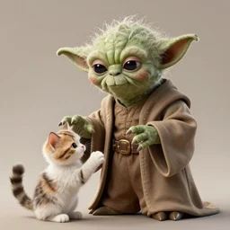 Jedi master yoda playing with a kitten 8k