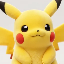 A close up macro shot of a furry toy Pikachu Pikachu Pikachu, hyper realistic